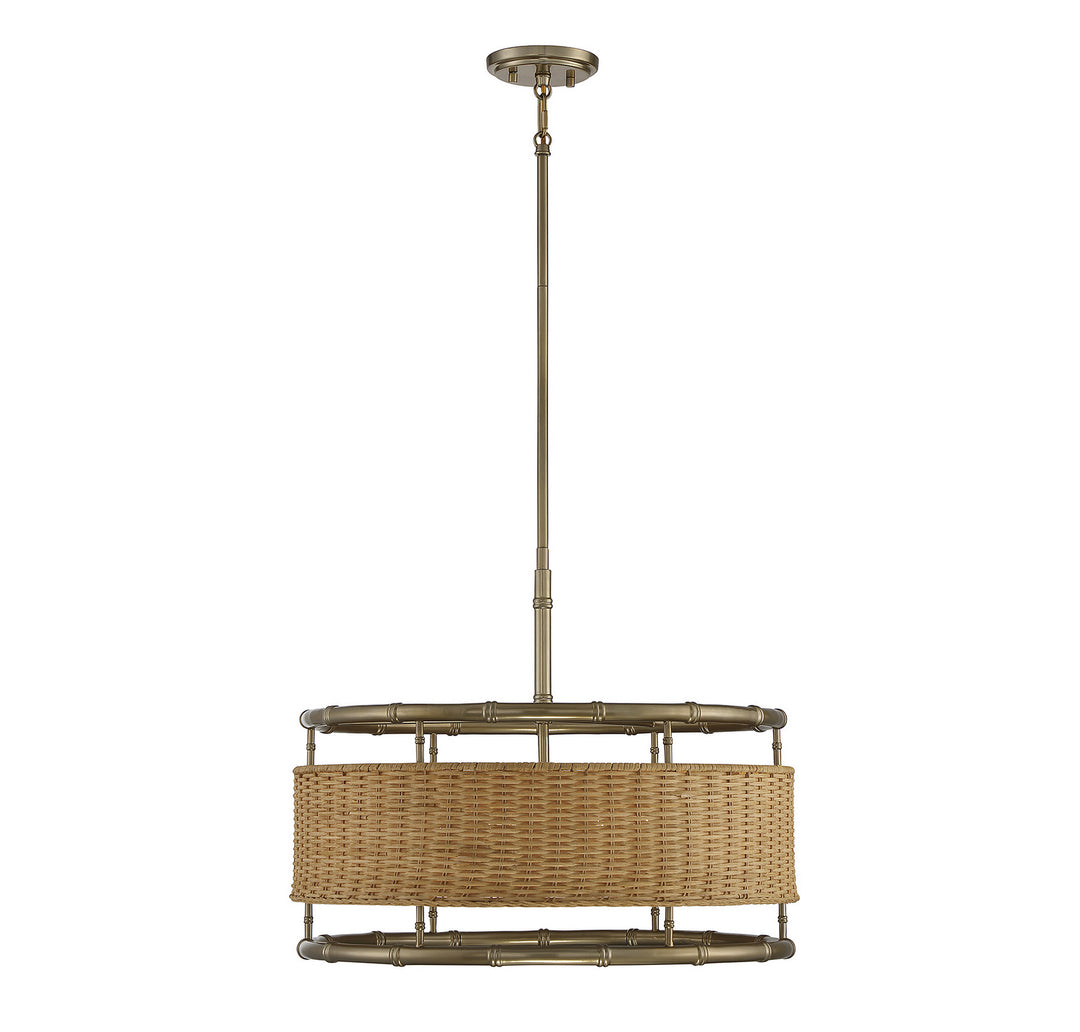 Savoy House Arcadia 7-7771-6-177 Pendant Light - Burnished Brass with Natural Rattan