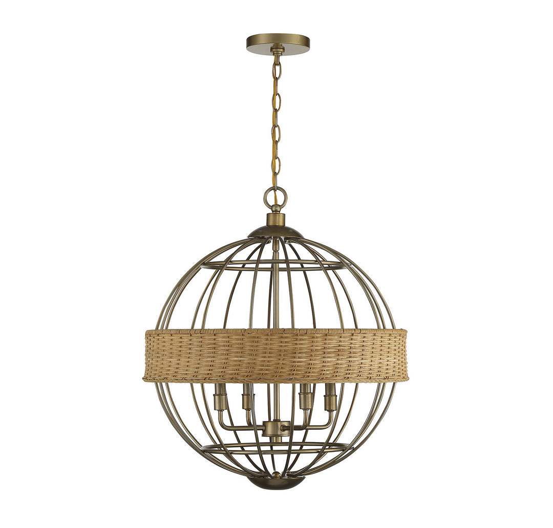 Savoy House Boreal 7-7773-4-177 Chandelier Light - Burnished Brass with Natural Rattan