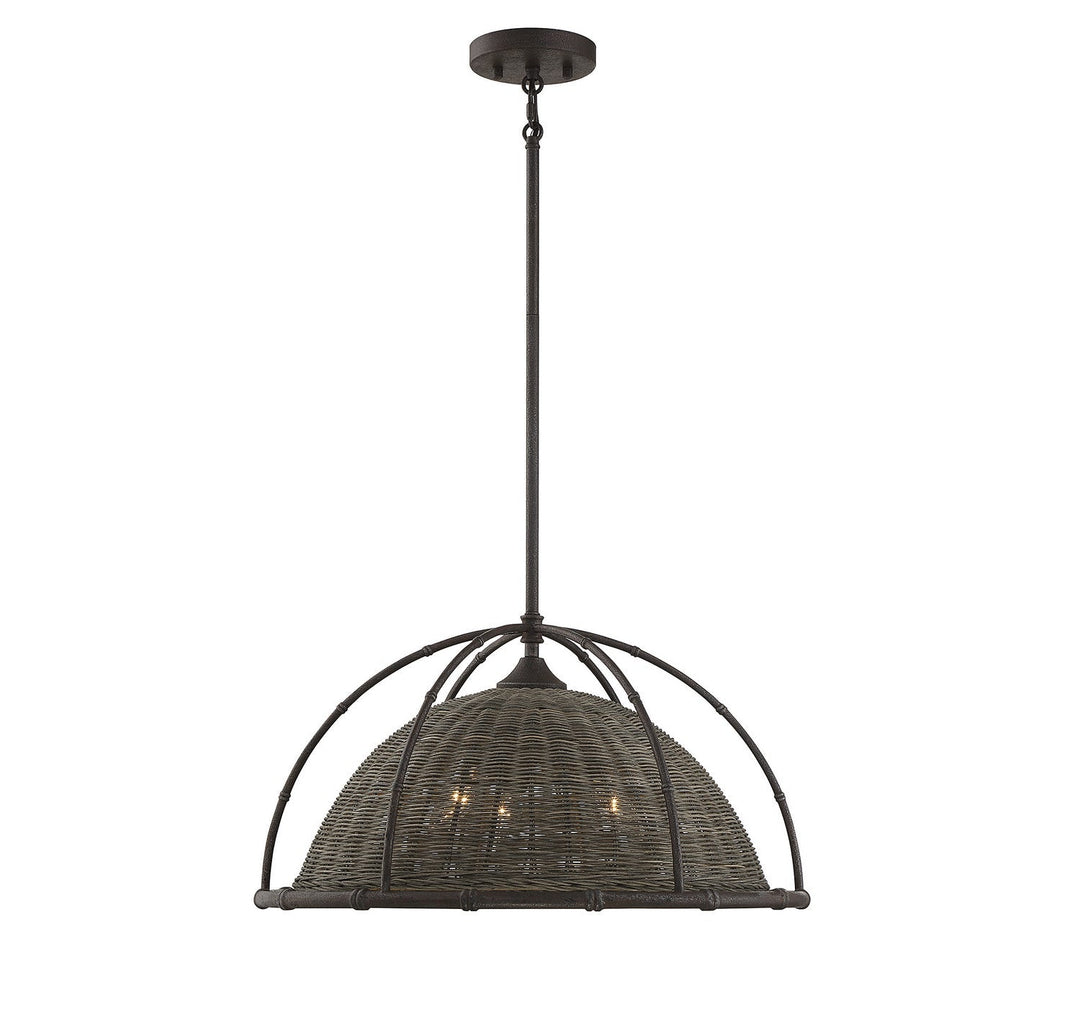 Savoy House Trentino 7-7777-3-181 Pendant Light - Gunsmoke with Gray Rattan