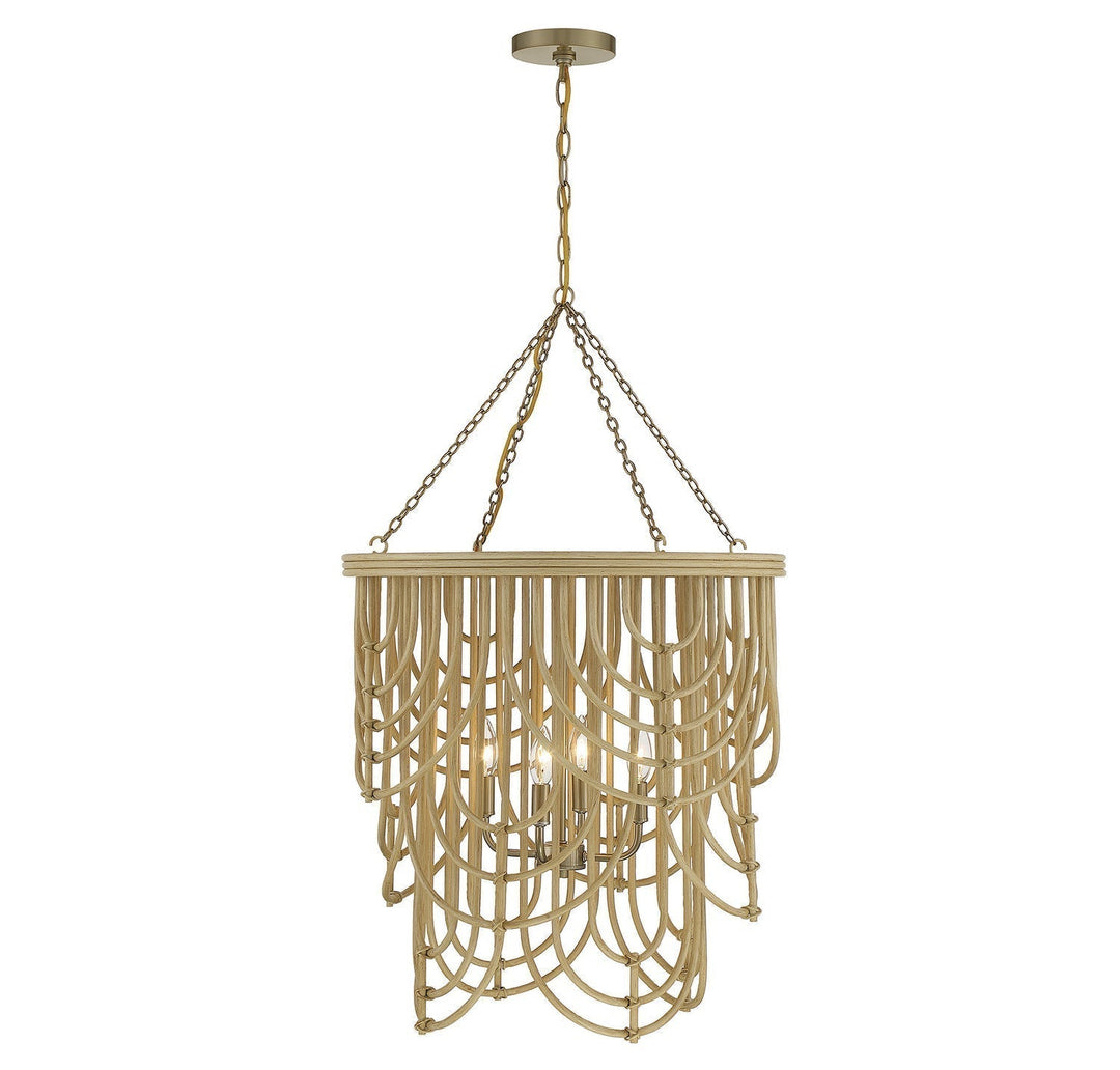 Savoy House Bremen 7-7910-4-177 Chandelier Light - Burnished Brass with Natural Rattan