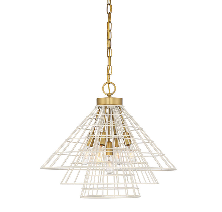 Savoy House Lenox 7-8850-5-142 Pendant Light - White with Warm Brass Accents