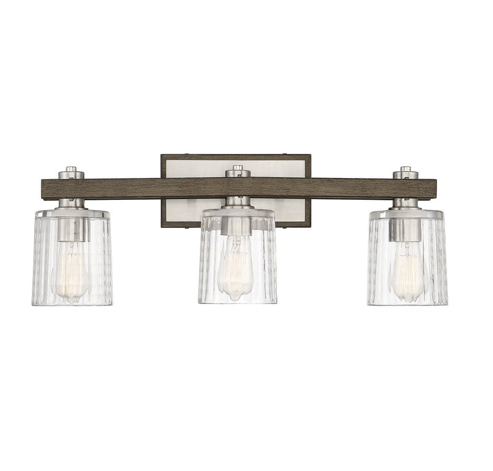 Savoy House Halifax 8-1255-3-165 Bath Vanity Light 25 in. wide - Satin Nickel with Gray Wood