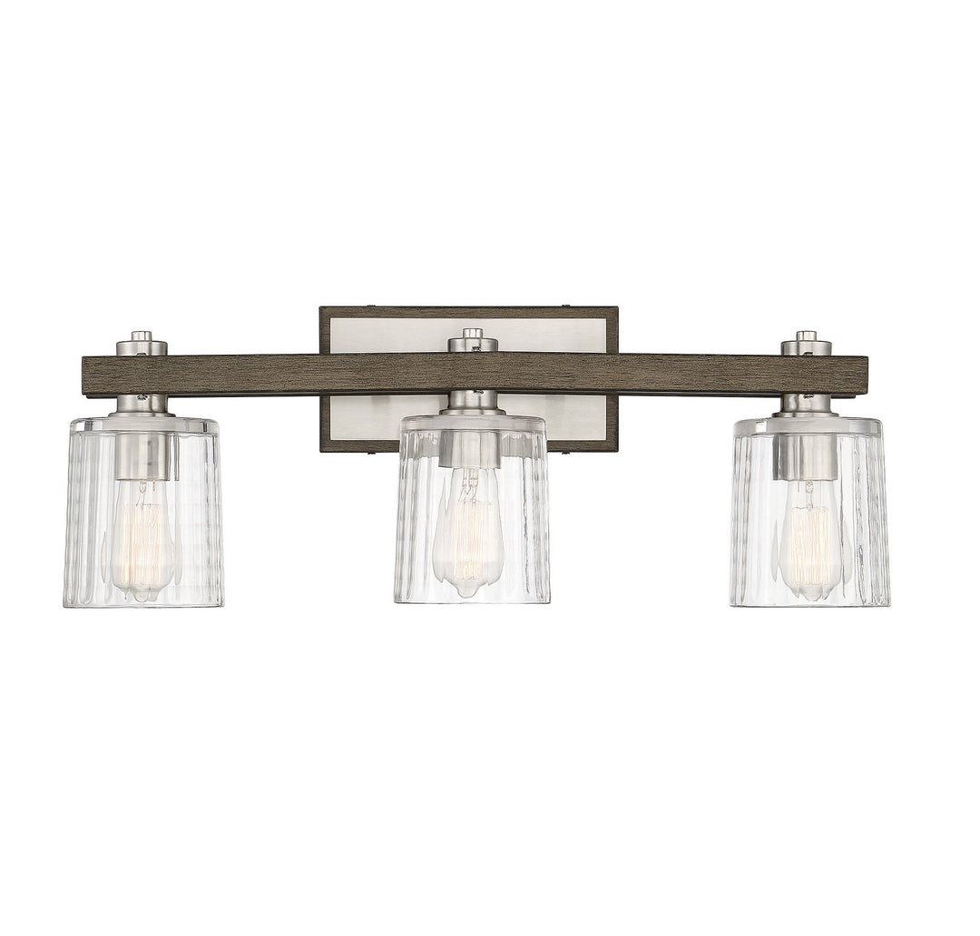 Savoy House Halifax 8-1255-3-165 Bath Vanity Light 25 in. wide - Satin Nickel with Gray Wood