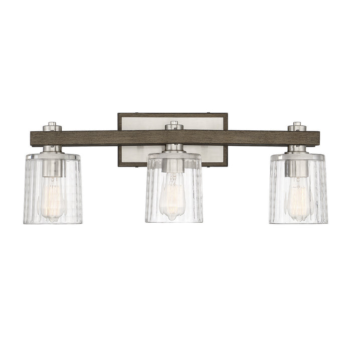 Savoy House Halifax 8-1255-3-165 Bath Vanity Light 25 in. wide - Satin Nickel with Gray Wood