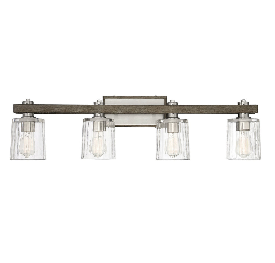 Savoy House Halifax 8-1255-4-165 Bath Vanity Light 36 in. wide - Satin Nickel with Gray Wood
