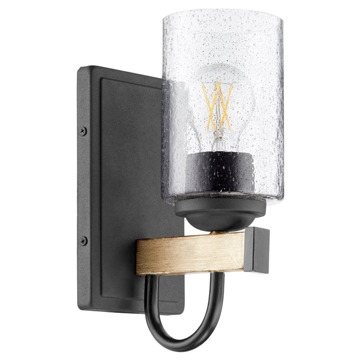 Quorum 5140 Pepper Glass Series 5140-1-69 Wall Sconce Light - Textured Black W/ Driftwood Finish