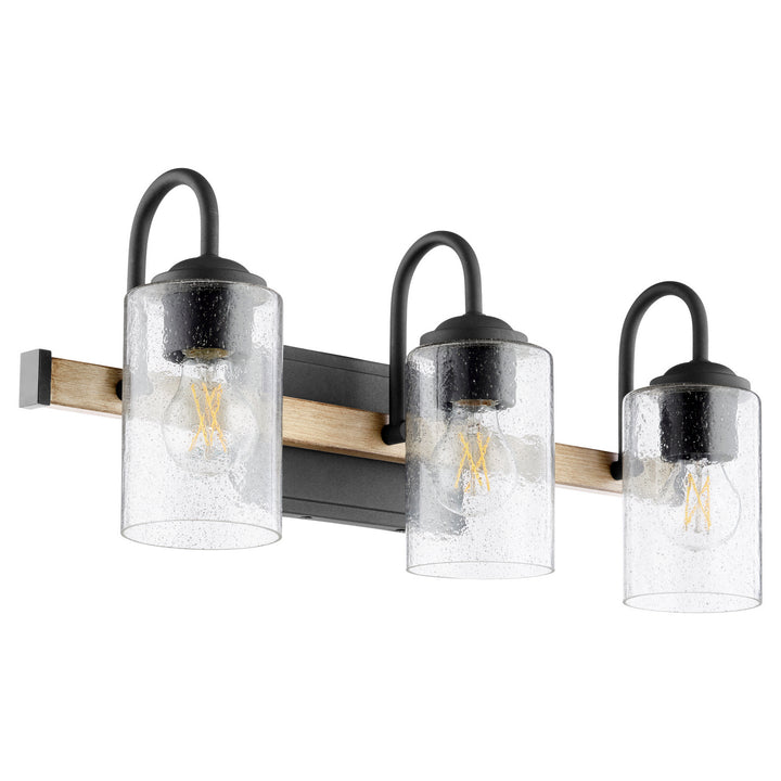 Quorum 5140 Pepper Glass Series 5140-3-69 Bath Vanity Light 24 in. wide - Textured Black W/ Driftwood Finish
