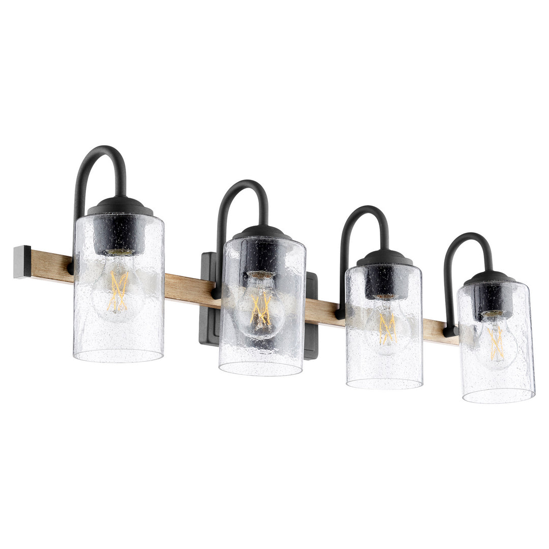 Quorum 5140 Pepper Glass Series 5140-4-69 Bath Vanity Light 32 in. wide - Textured Black W/ Driftwood Finish