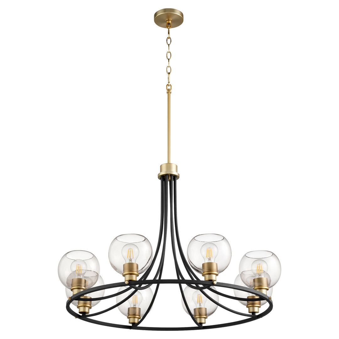 Quorum Clarion 672-8-6980 Chandelier Light - Textured Black W/ Aged Brass