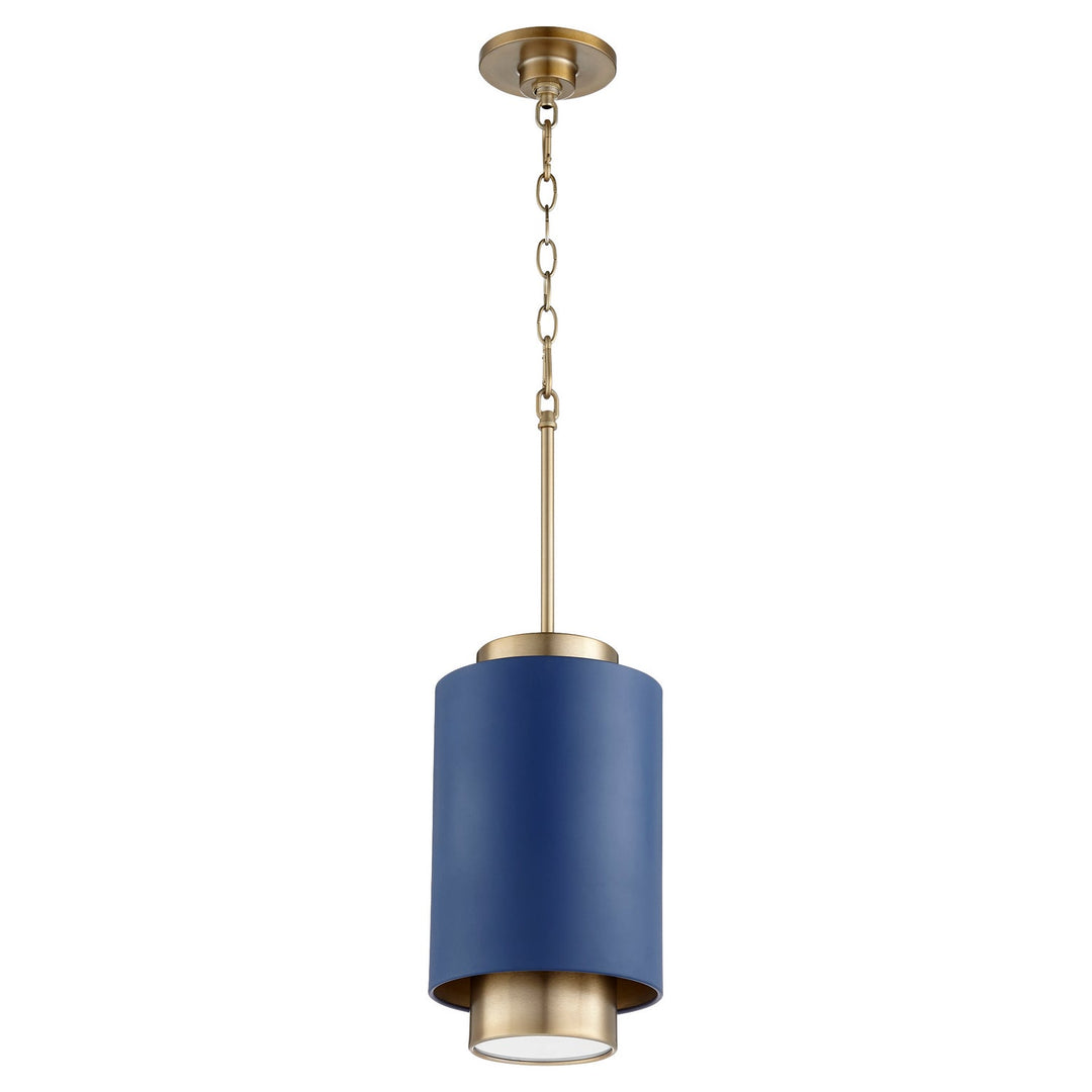 Quorum Cylinder Pendants 8008-3280 Pendant Light - Aged Brass W/ Blue