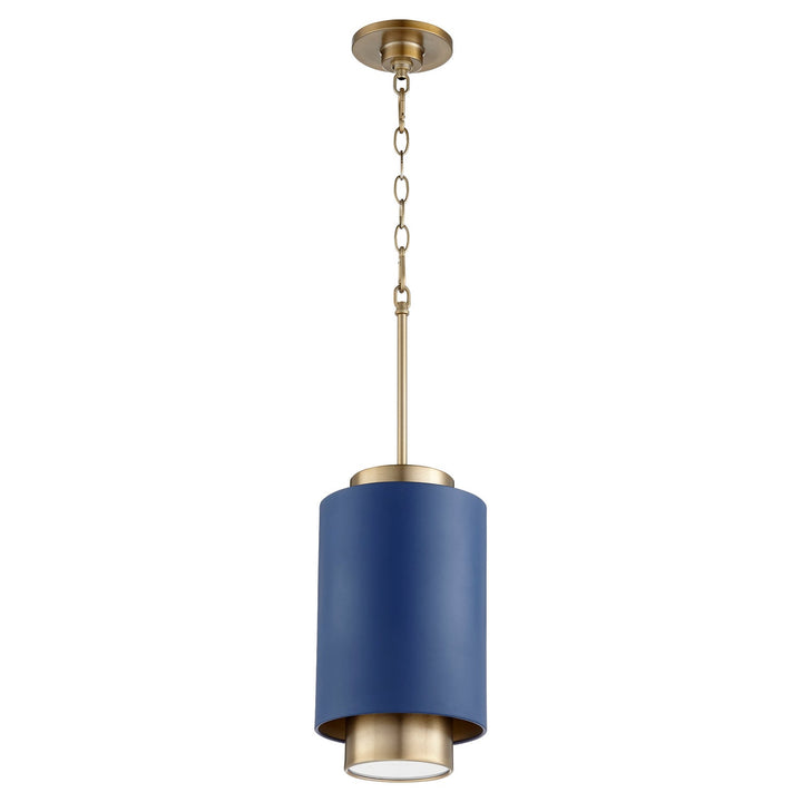 Quorum Cylinder Pendants 8008-3280 Pendant Light - Aged Brass W/ Blue