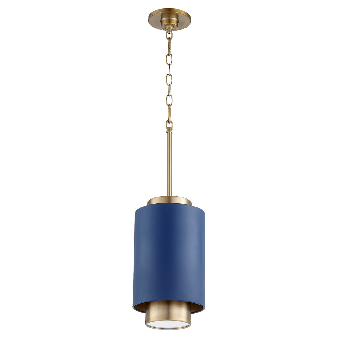 Quorum Cylinder Pendants 8008-3280 Pendant Light - Aged Brass W/ Blue