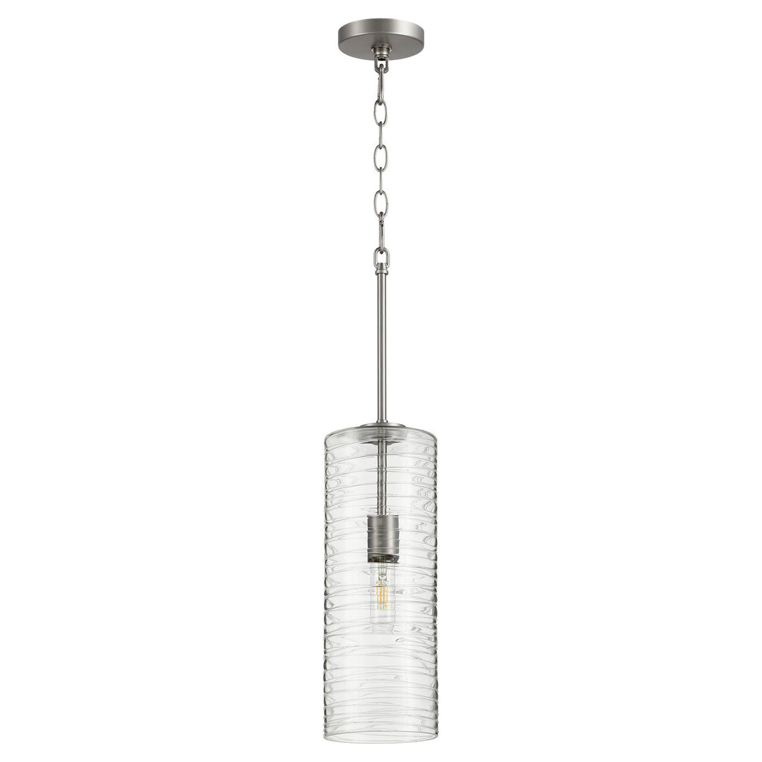 Quorum  8191-65 Pendant Light - Satin Nickel W/ Textured Glass
