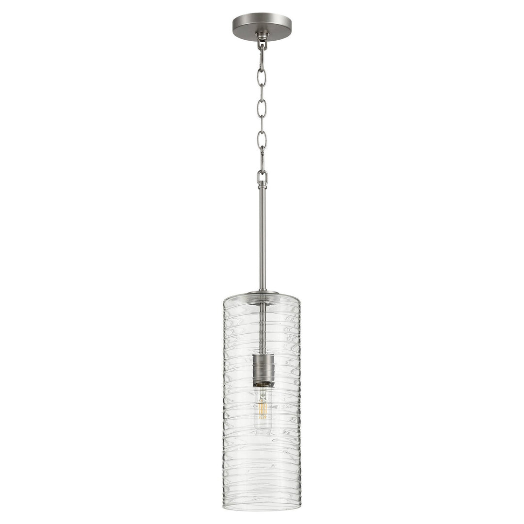 Quorum  8191-65 Pendant Light - Satin Nickel W/ Textured Glass