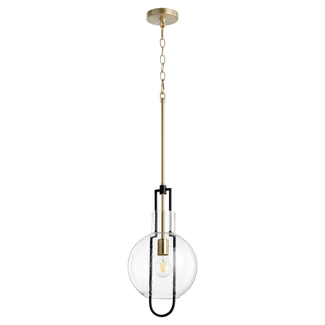 Quorum Textured Glass Pendants 89-10-6980 Pendant Light - Textured Black W/ Aged Brass