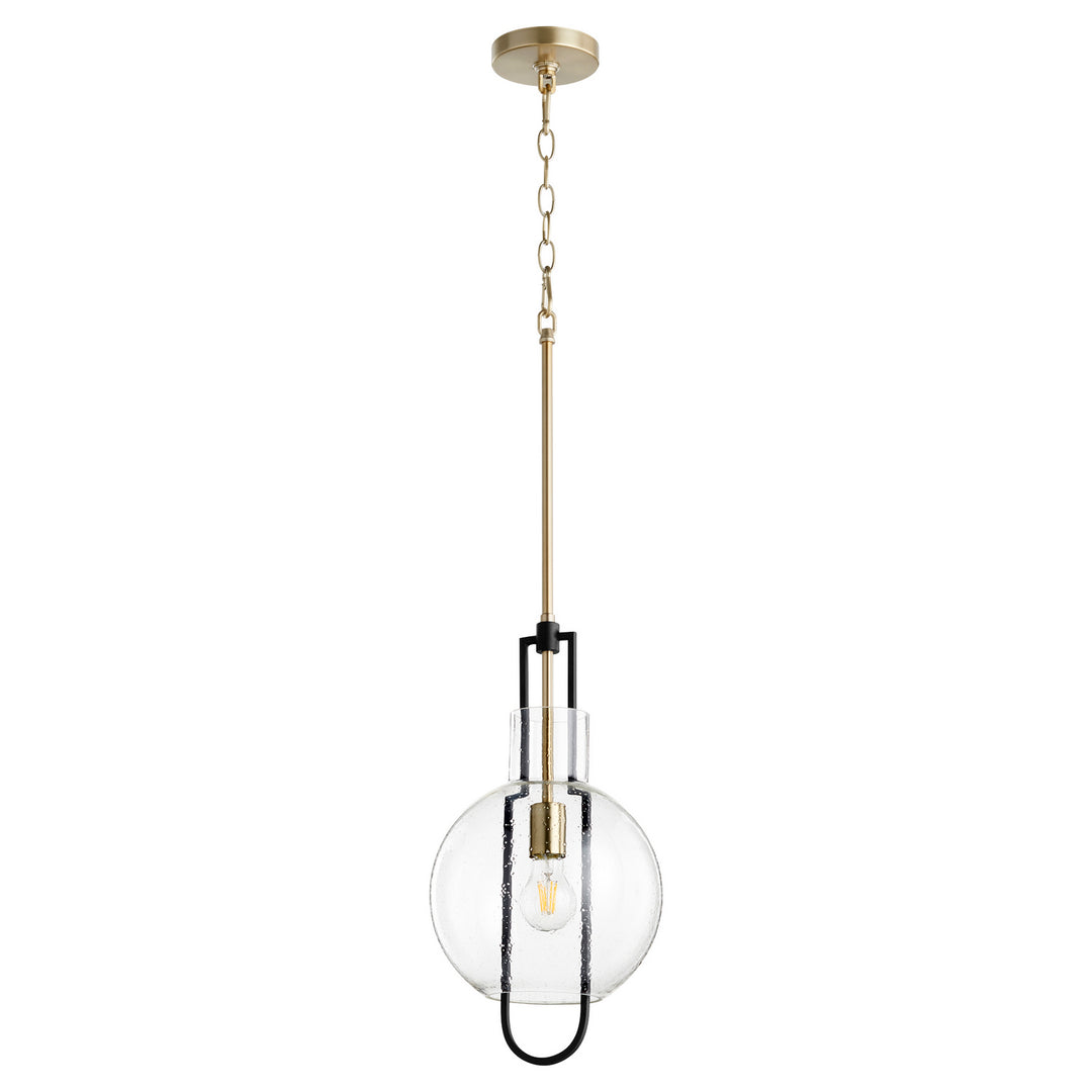 Quorum Textured Glass Pendants 89-10-6980 Pendant Light - Textured Black W/ Aged Brass