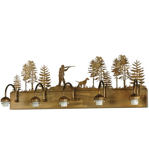 Meyda Tiffany Lighting 112676 Quail Hunter W/Dog Five Light Vanity Hardware Utility Light Copper/Antique/Verde
