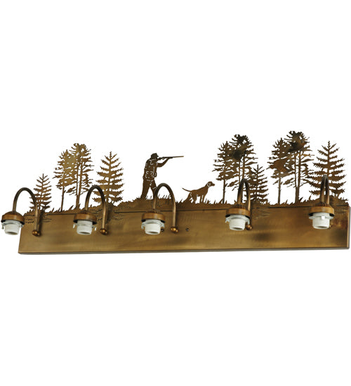 Meyda Tiffany Lighting 112676 Quail Hunter W/Dog Five Light Vanity Hardware Utility Light Copper/Antique/Verde