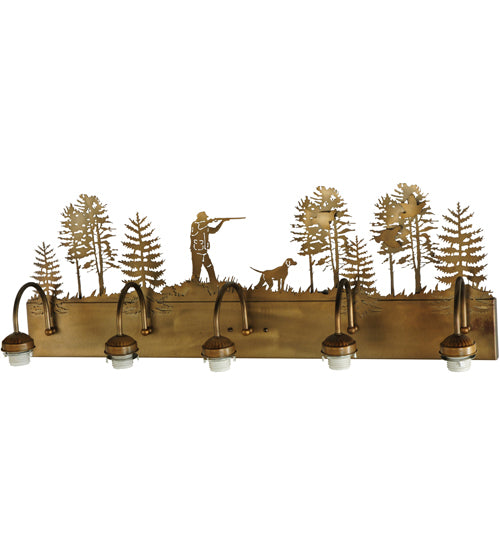 Meyda Tiffany Lighting 112676 Quail Hunter W/Dog Five Light Vanity Hardware Utility Light Copper/Antique/Verde