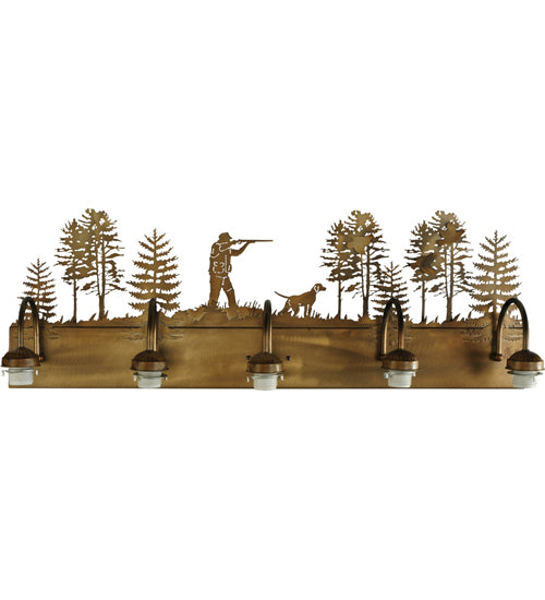 Meyda Tiffany Lighting 112676 Quail Hunter W/Dog Five Light Vanity Hardware Utility Light Copper/Antique/Verde