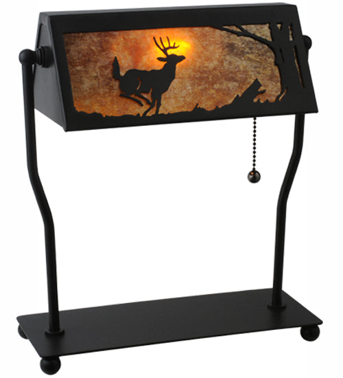 Meyda Tiffany Lighting 113076 Deer On The Loose One Light Banker's Lamp Lamp Bronze / Dark