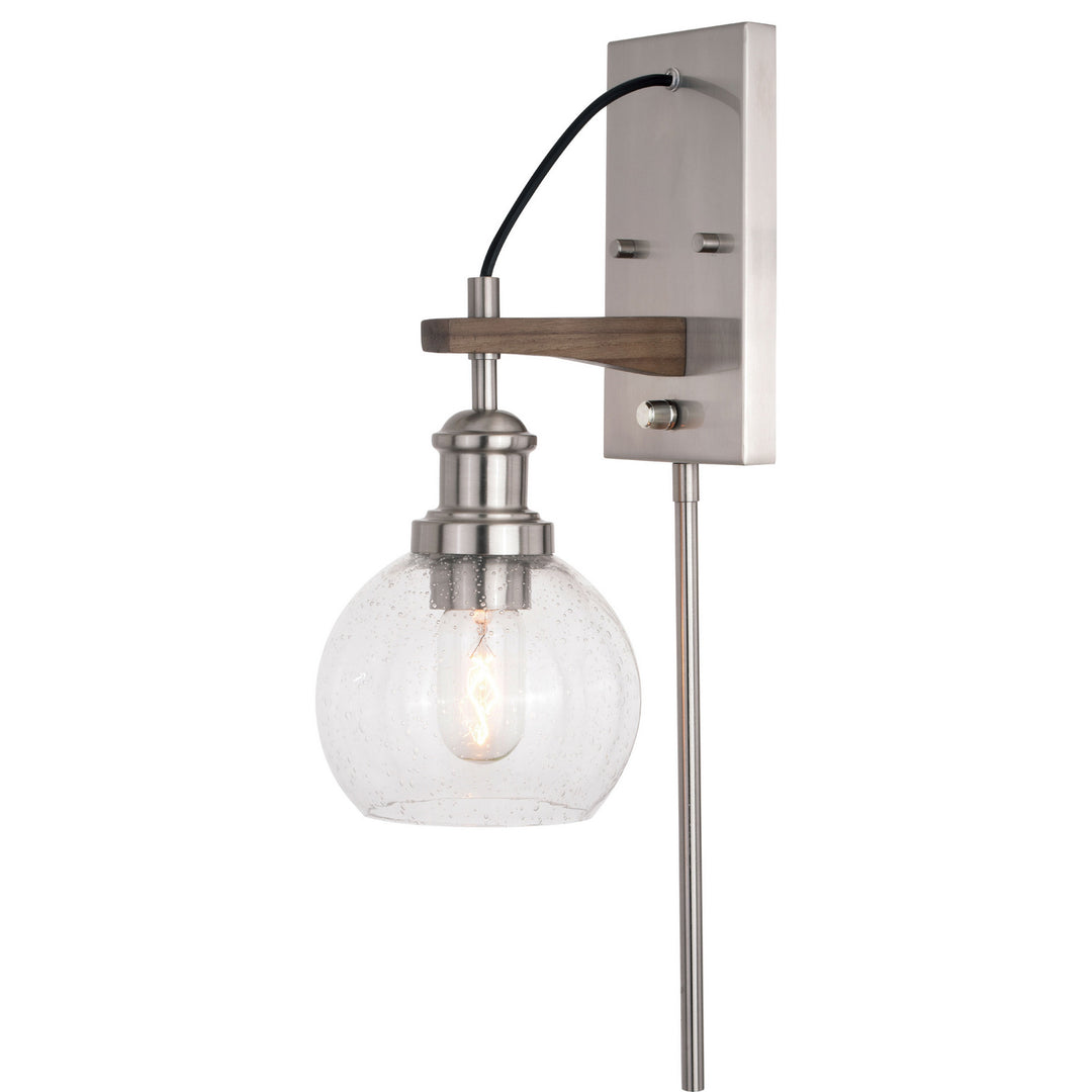 Vaxcel Avondale W0373 Wall Light - Satin Nickel and Dark Sycamore