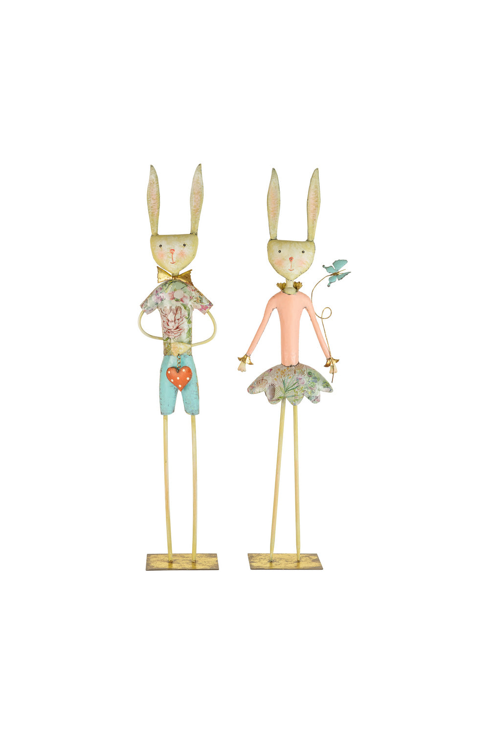 Kalalou Lighting CHE1377  Set Of Two Painted Metal Long Leg Boy And Girl Rabbits Home Decor Bronze / Dark