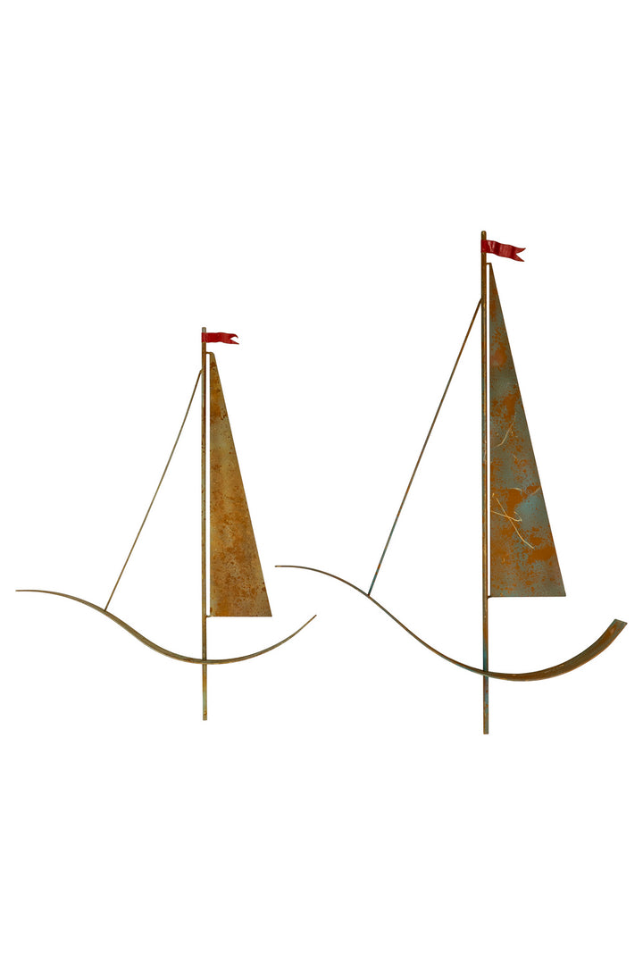 Kalalou Lighting CHE1383  Set Of Two Sailboat Wall Hangings Mirror Bronze / Dark