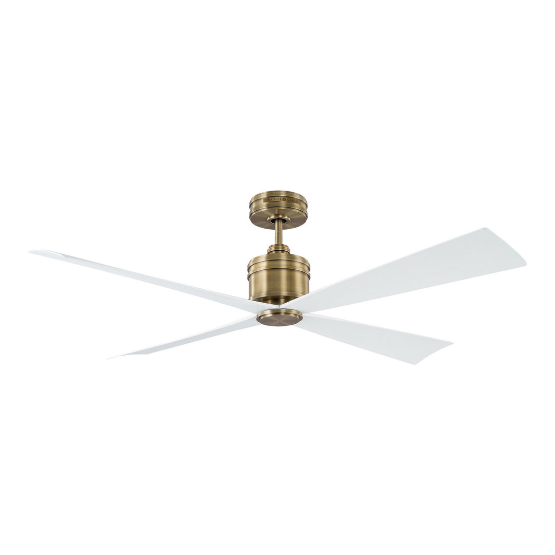 Visual Comfort Fan Launceton 56 4LNCR56HAB Ceiling Fan - Hand Rubbed Antique Brass, Matte White/Matte White/