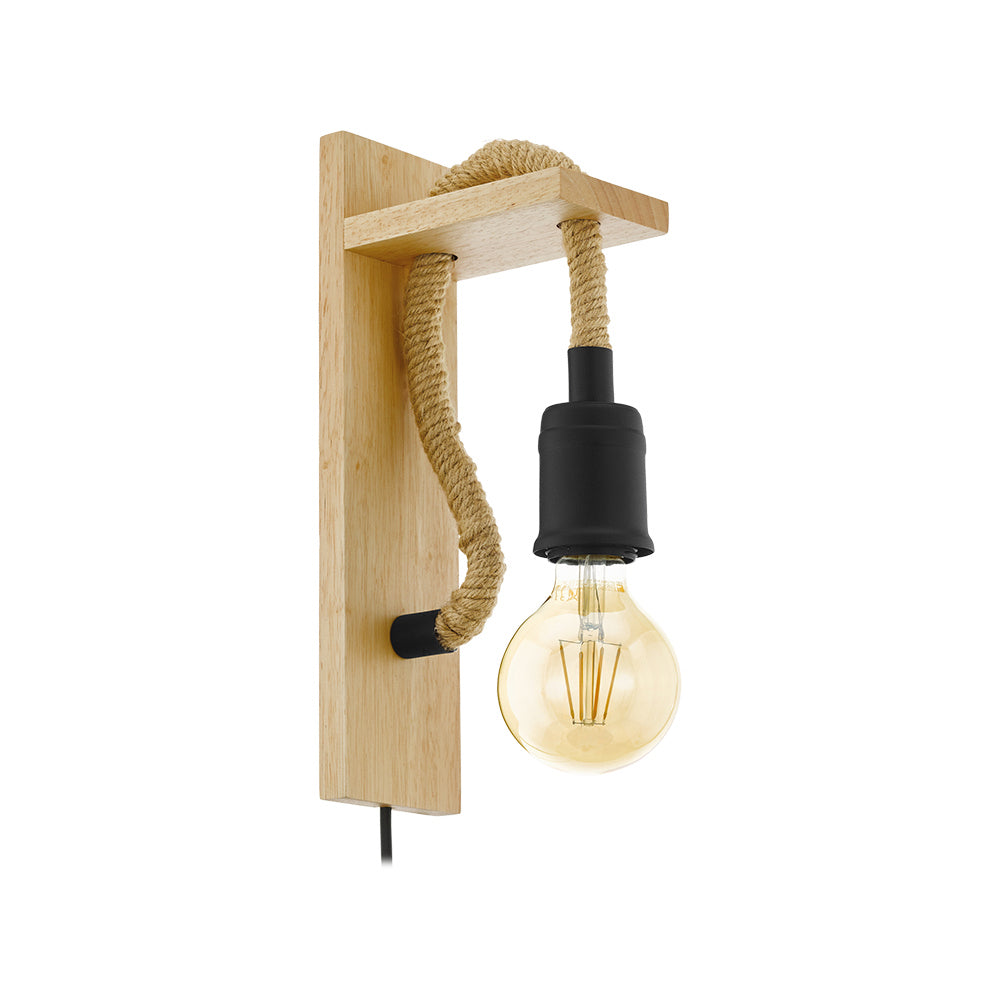 Eglo Rampside 43197A Wall Sconce Light - Black, Natural Wood