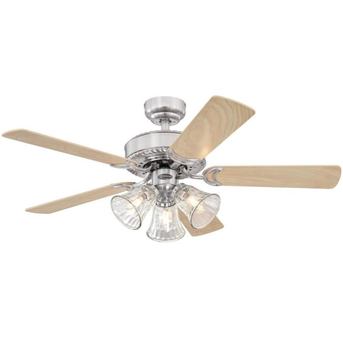 Westinghouse Newtown 7235400 Ceiling Fan - Brushed Nickel, Light Maple / Bird'S Eye Maple/