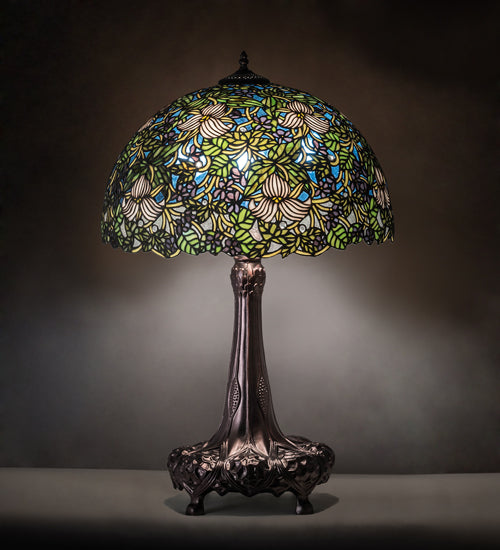 Meyda Tiffany Lighting 115262 Trillium & Violet Three Light Table Lamp Lamp Bronze / Dark