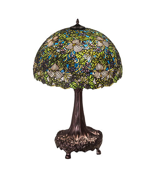 Meyda Tiffany Lighting 115262 Trillium & Violet Three Light Table Lamp Lamp Bronze / Dark