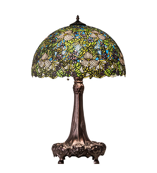 Meyda Tiffany Lighting 115262 Trillium & Violet Three Light Table Lamp Lamp Bronze / Dark