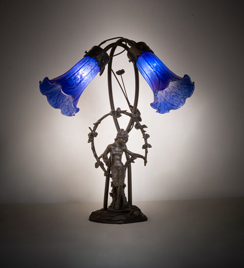 Meyda Tiffany Lighting 115880 Blue Two Light Table Lamp Lamp Bronze / Dark