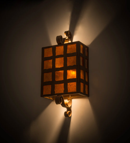 Meyda Tiffany Monte Cristo 116008 Wall Light - Rustic Iron Amber Mica/Clear Seedy Glass