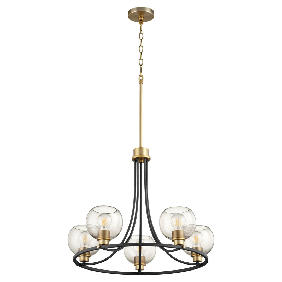 Quorum Clarion 672-5-6980 Chandelier Light - Textured Black W/ Aged Brass