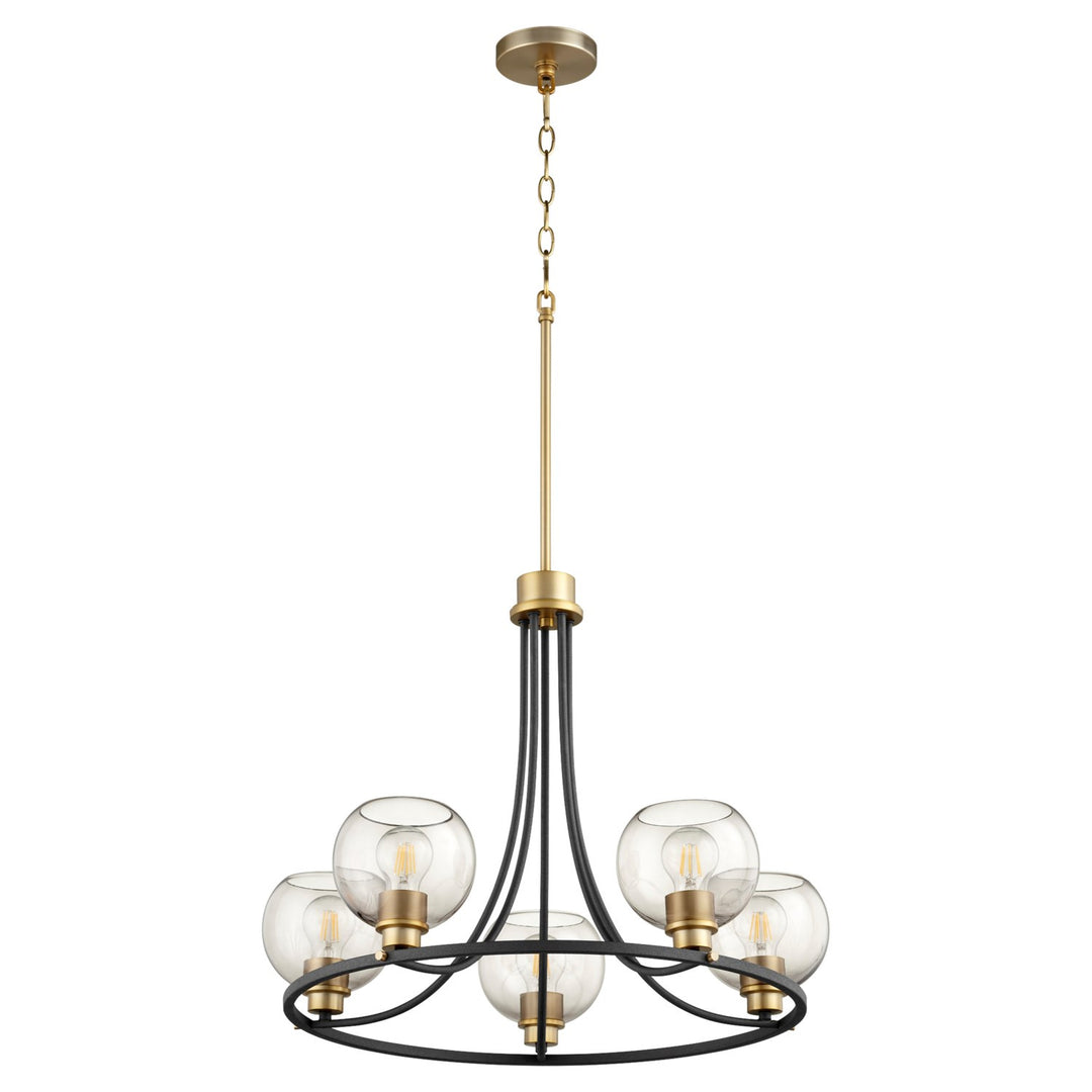 Quorum Clarion 672-5-6980 Chandelier Light - Textured Black W/ Aged Brass