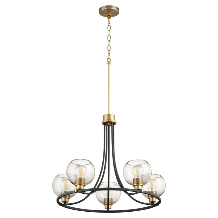 Quorum Clarion 672-5-6980 Chandelier Light - Textured Black W/ Aged Brass