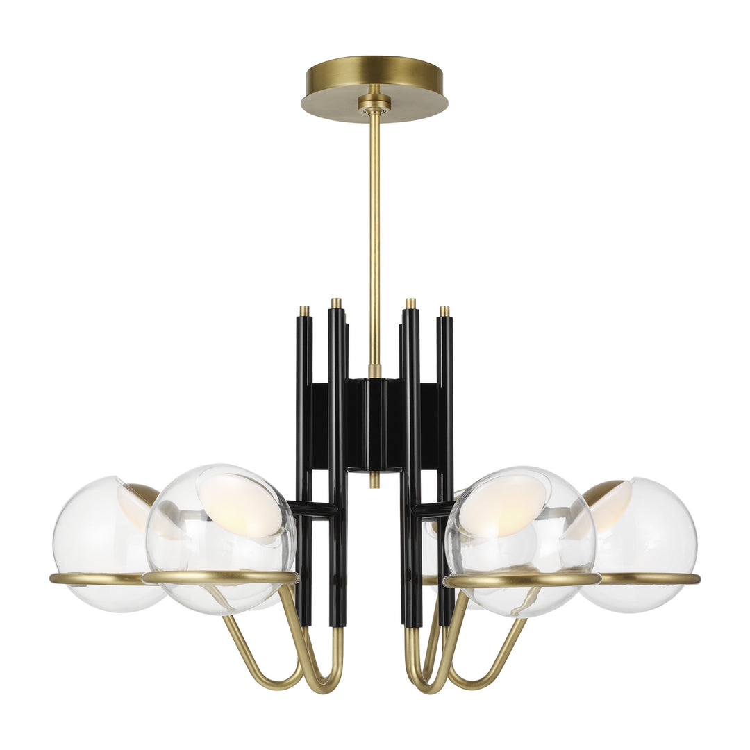 Visual Comfort Modern Crosby 700CRBY6BNB-LED927 Chandelier Light - Glossy Black/Natural Brass