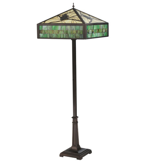 Meyda Tiffany Lighting 119175 Green Pine Branch Two Light Floor Lamp Lamp Bronze / Dark