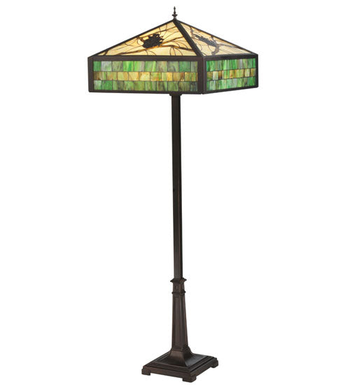 Meyda Tiffany Lighting 119175 Green Pine Branch Two Light Floor Lamp Lamp Bronze / Dark