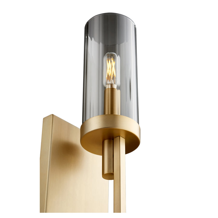 Quorum Ladin 501-1-80 Wall Sconce Light - Aged Brass W/ Smoke Fluted Glass