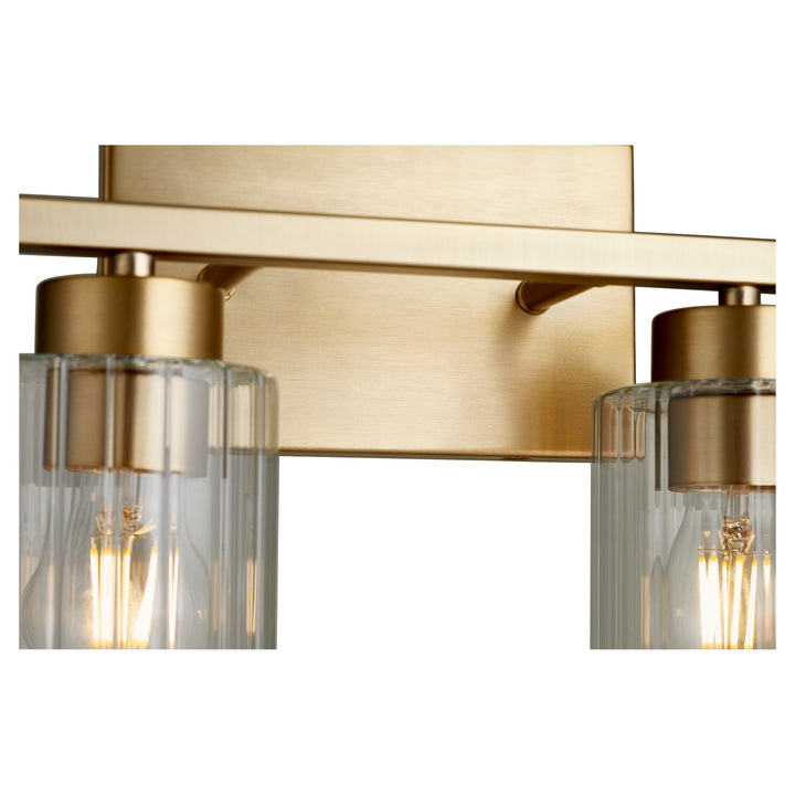Quorum Ladin 501-2-280 Bath Vanity Light 14 in. wide - Aged Brass W/ Clear Fluted Glass