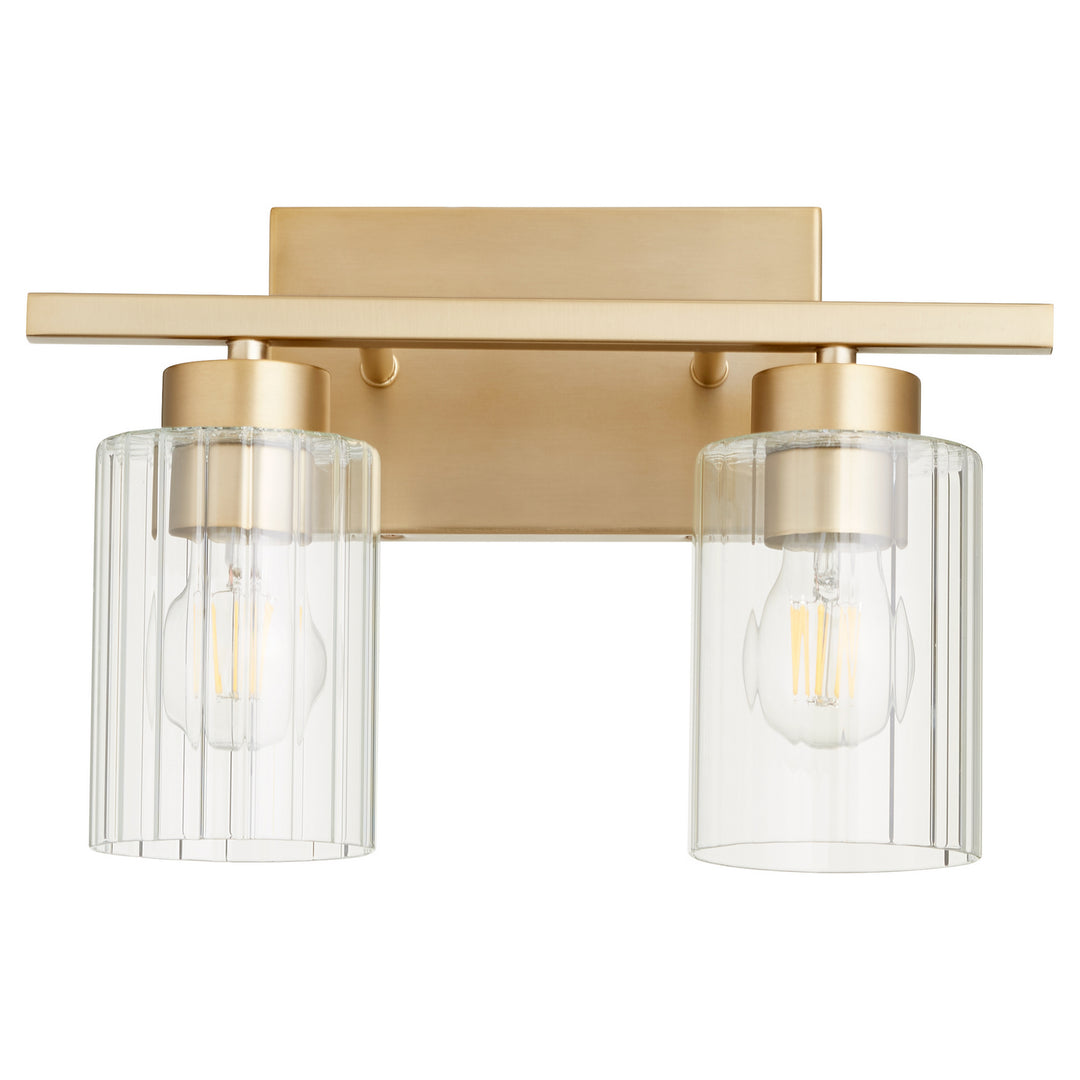 Quorum Ladin 501-2-280 Bath Vanity Light 14 in. wide - Aged Brass W/ Clear Fluted Glass