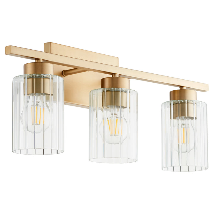 Quorum Ladin 501-3-280 Bath Vanity Light 22 in. wide - Aged Brass W/ Clear Fluted Glass
