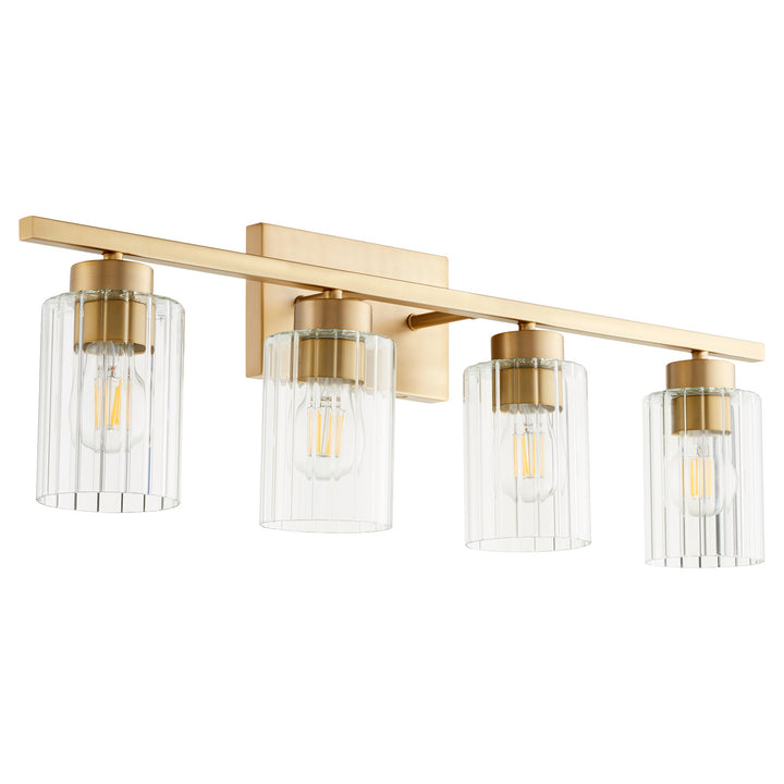 Quorum Ladin 501-4-280 Bath Vanity Light 30 in. wide - Aged Brass W/ Clear Fluted Glass