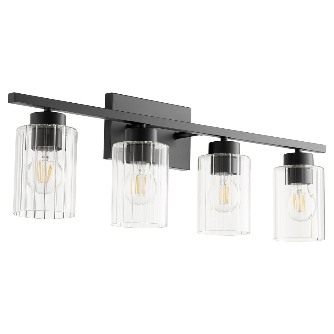 Quorum Ladin 501-4-69 Bath Vanity Light 30 in. wide - Textured Black W/ Clear Fluted Glass