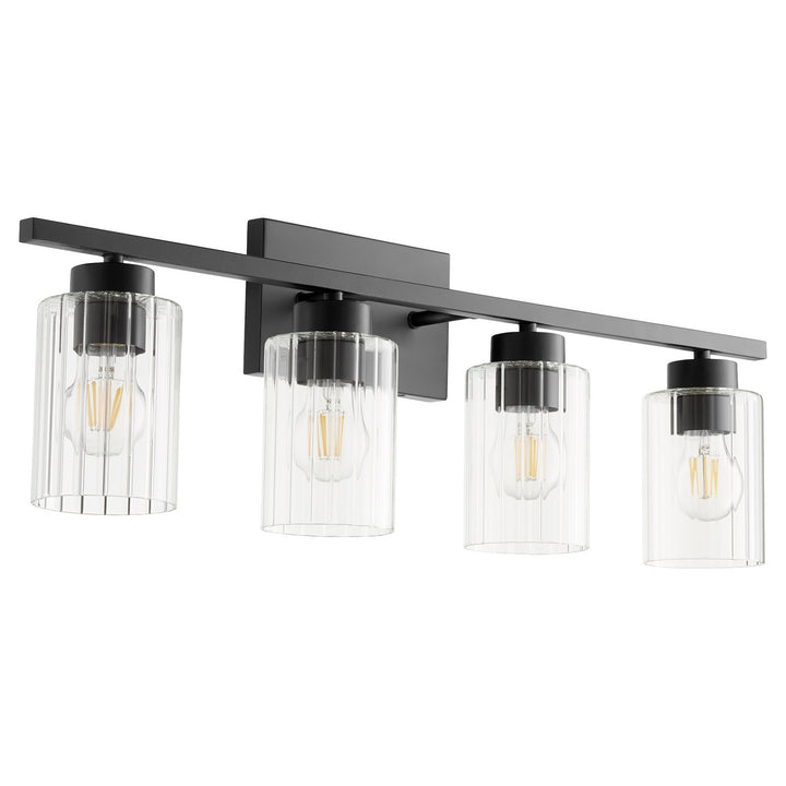 Quorum Ladin 501-4-69 Bath Vanity Light 30 in. wide - Textured Black W/ Clear Fluted Glass