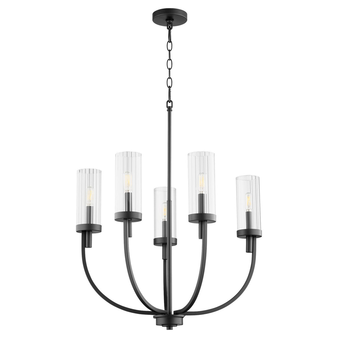 Quorum Ladin 601-5-69 Chandelier Light - Textured Black W/ Clear Fluted Glass